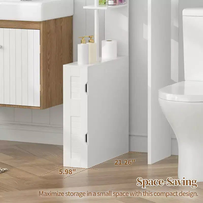 Meuble de Rangement Étroit VECELO pour Salle de Bain, Organisateur de Rangement Mince avec 2 Étagères Ouvertes et une Porte, Meuble Autoportant pour Petits Espaces, Blanc