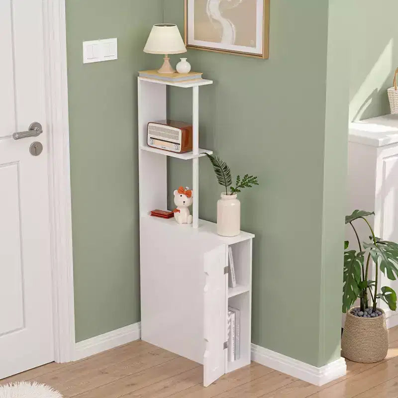 Meuble de Rangement Étroit VECELO pour Salle de Bain, Organisateur de Rangement Mince avec 2 Étagères Ouvertes et une Porte, Meuble Autoportant pour Petits Espaces, Blanc
