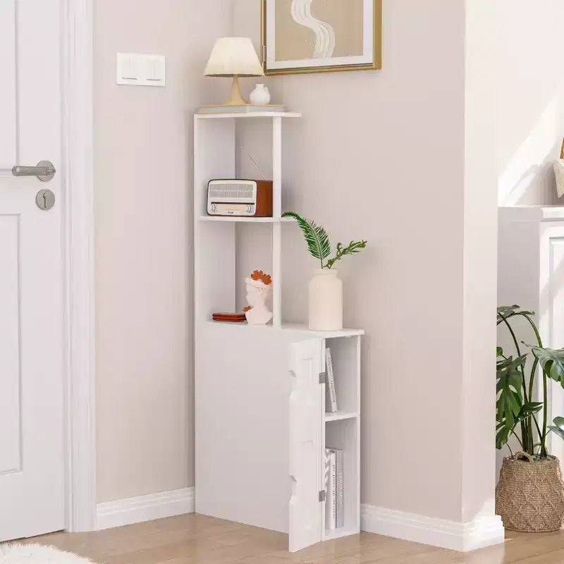 Meuble de Rangement Étroit VECELO pour Salle de Bain, Organisateur de Rangement Mince avec 2 Étagères Ouvertes et une Porte, Meuble Autoportant pour Petits Espaces, Blanc