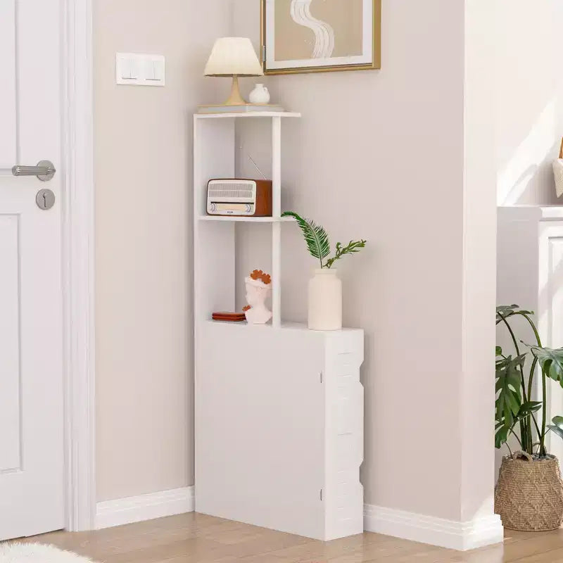 Meuble de Rangement Étroit VECELO pour Salle de Bain, Organisateur de Rangement Mince avec 2 Étagères Ouvertes et une Porte, Meuble Autoportant pour Petits Espaces, Blanc