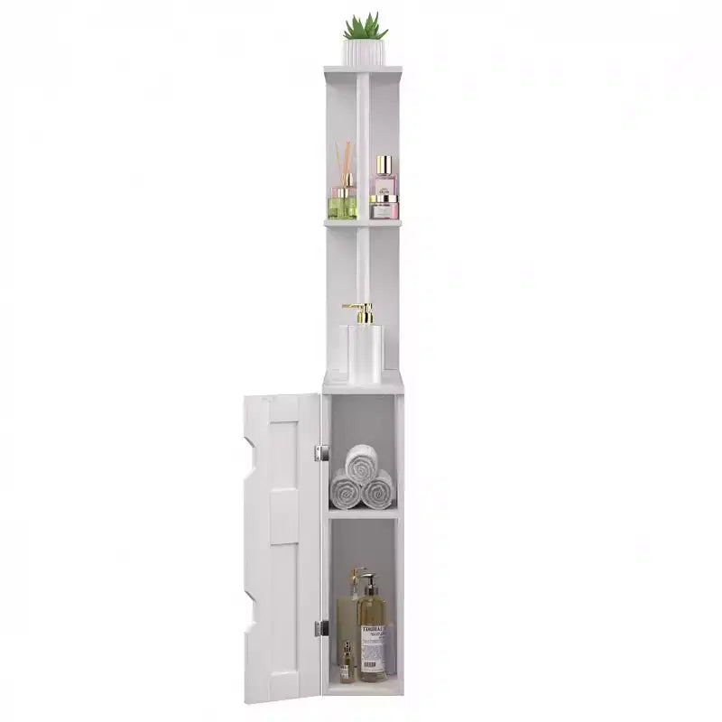 Meuble de Rangement Étroit VECELO pour Salle de Bain, Organisateur de Rangement Mince avec 2 Étagères Ouvertes et une Porte, Meuble Autoportant pour Petits Espaces, Blanc