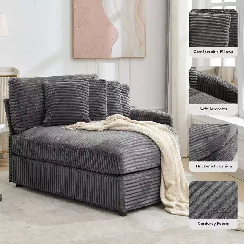 Hyleory Corduroy Oversized left and right chaise lounge Sectional Sofa with 8 pillows,Upholstered Convertible Sofa