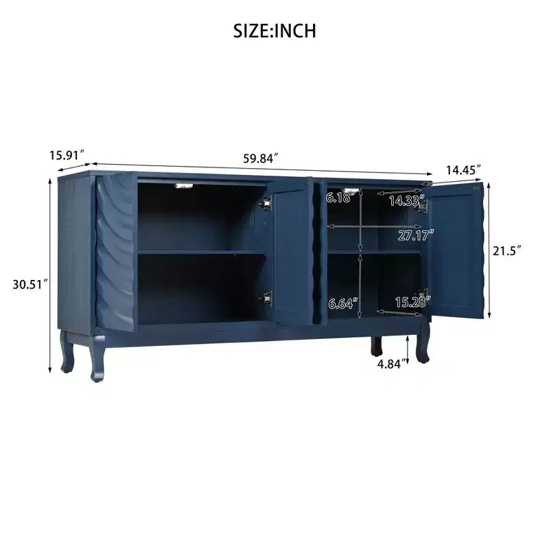 Buffet à 4 portes, Meuble de rangement en bois avec étagère réglable, Meuble de rangement de cuisine, Console de salon ou de couloir