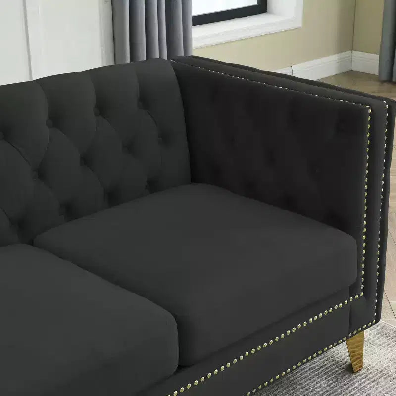 Canapé d'angle en velours de 82,2 pouces, canapé d'angle en forme de L, canapé d'angle 5 places avec 3 coussins pour salon, chambre, appartement, bureau