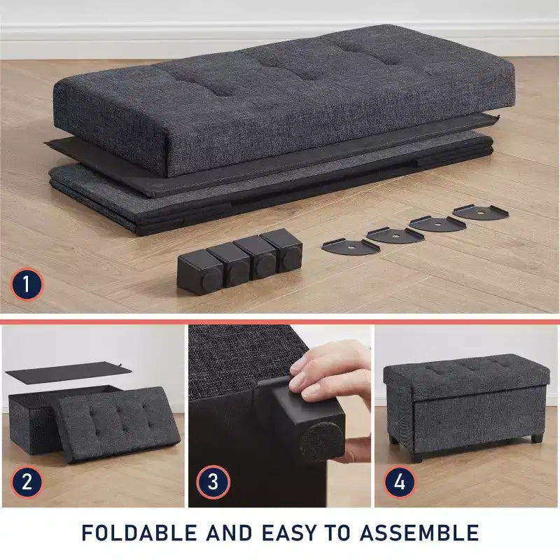 Banc de rangement ottoman pliant matelassé en lin Ornavo Home de 76 cm avec pieds pour chambre, entrée et salon