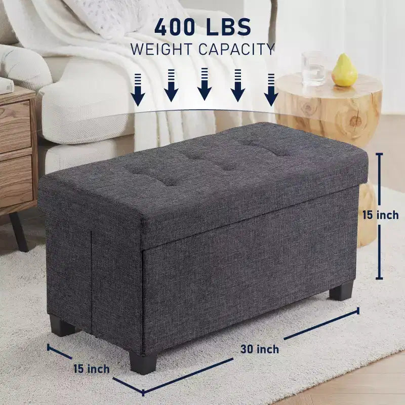 Banc de rangement ottoman pliant matelassé en lin Ornavo Home de 76 cm avec pieds pour chambre, entrée et salon