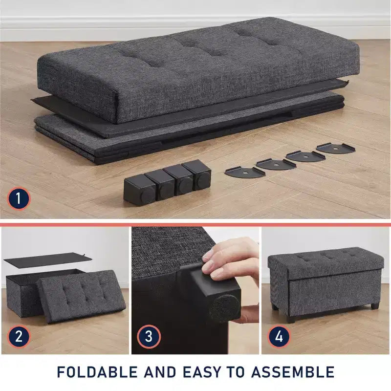 Banc de rangement ottoman pliant matelassé en lin Ornavo Home de 76 cm avec pieds pour chambre, entrée et salon