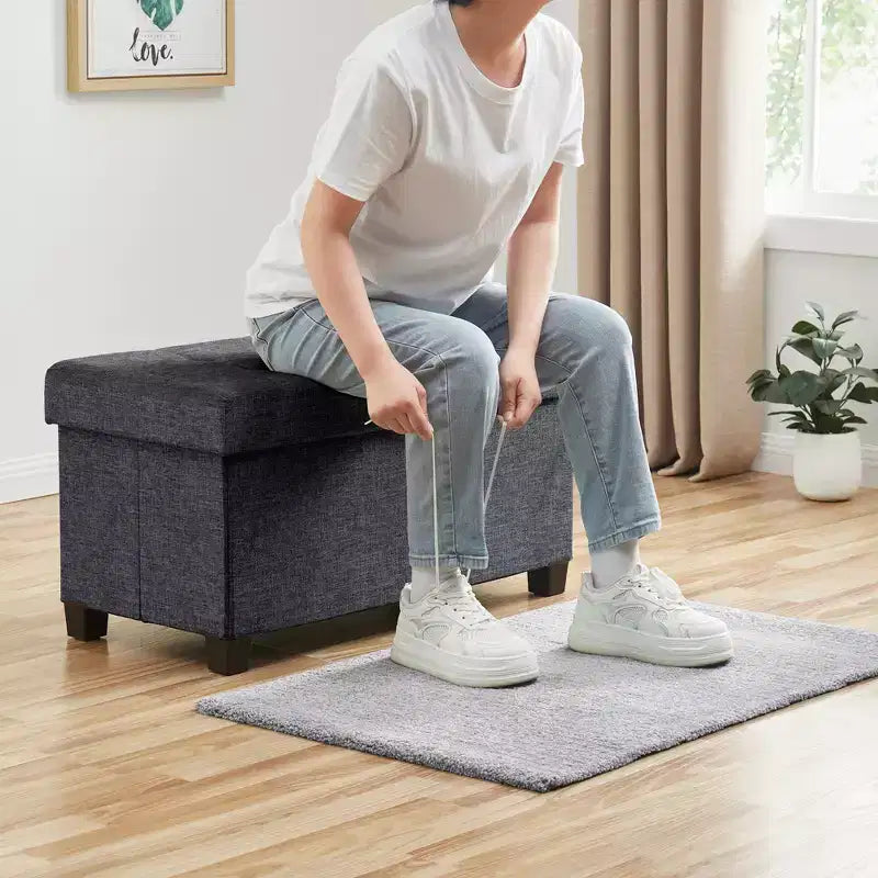 Banc de rangement ottoman pliant matelassé en lin Ornavo Home de 76 cm avec pieds pour chambre, entrée et salon