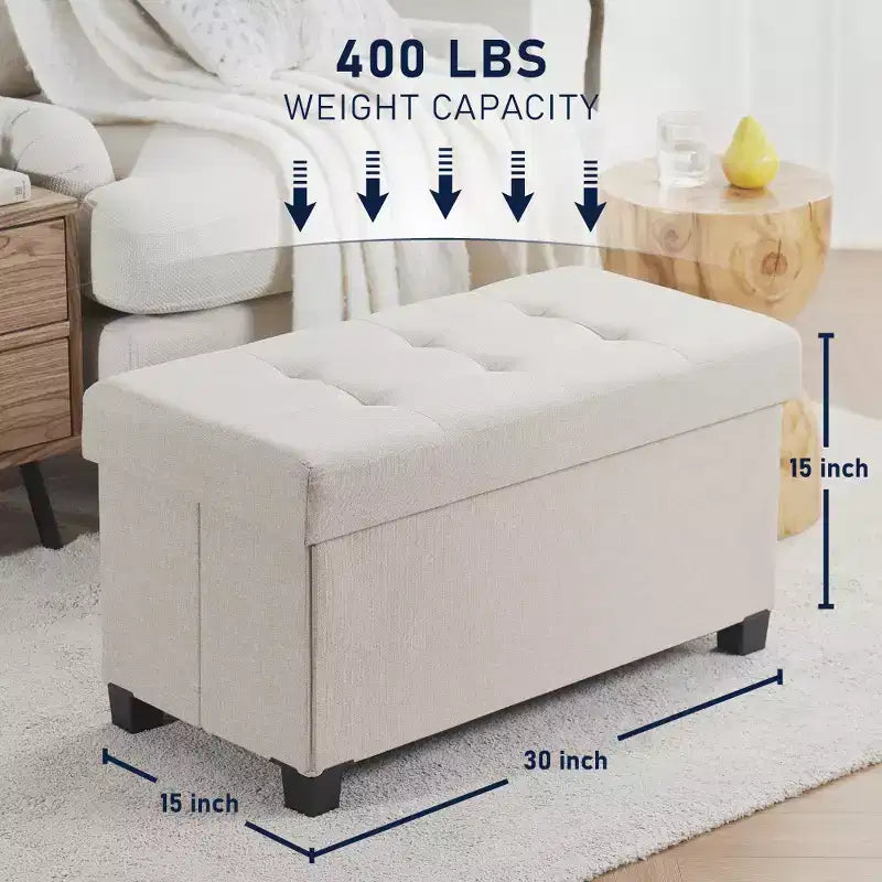 Banc de rangement ottoman pliant matelassé en lin Ornavo Home de 76 cm avec pieds pour chambre, entrée et salon