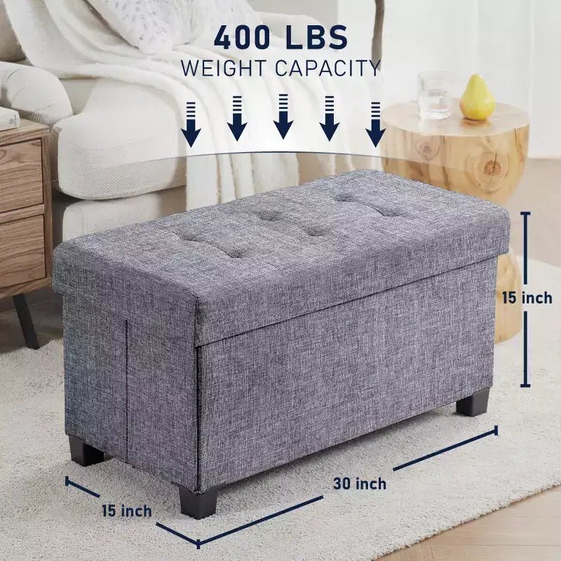 Banc de rangement ottoman pliant matelassé en lin Ornavo Home de 76 cm avec pieds pour chambre, entrée et salon