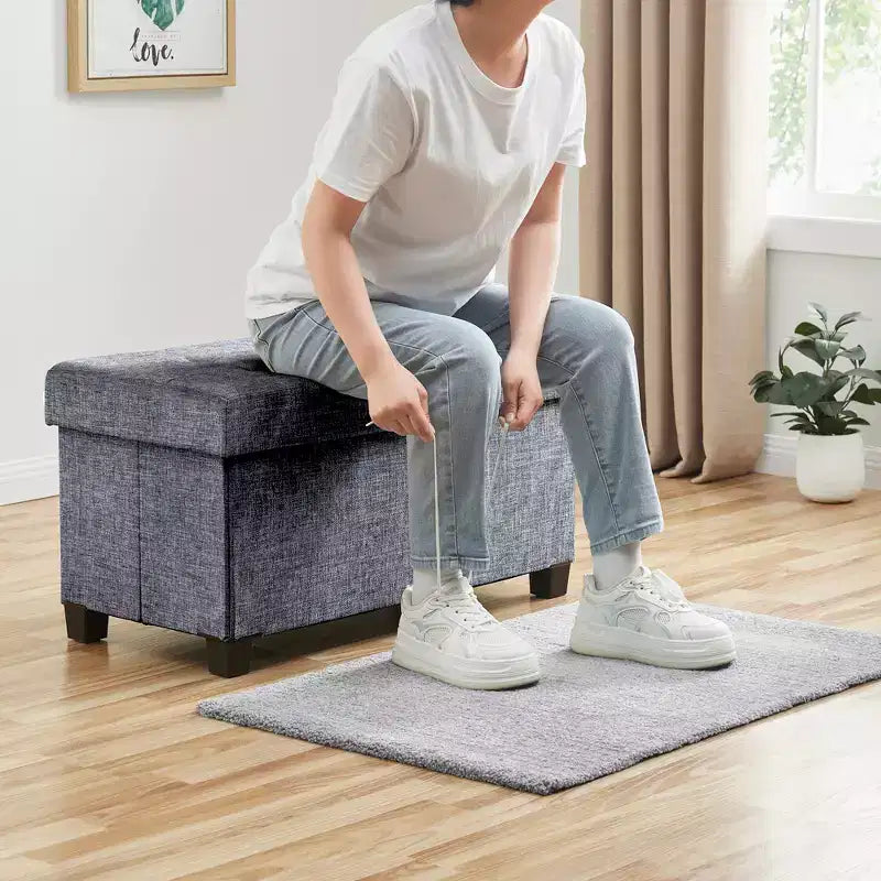Banc de rangement ottoman pliant matelassé en lin Ornavo Home de 76 cm avec pieds pour chambre, entrée et salon