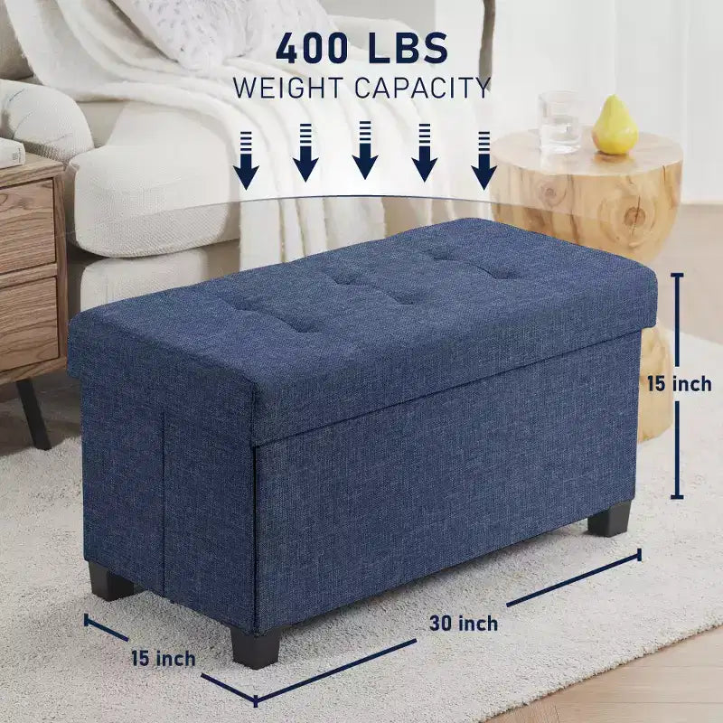 Banc de rangement ottoman pliant matelassé en lin Ornavo Home de 76 cm avec pieds pour chambre, entrée et salon