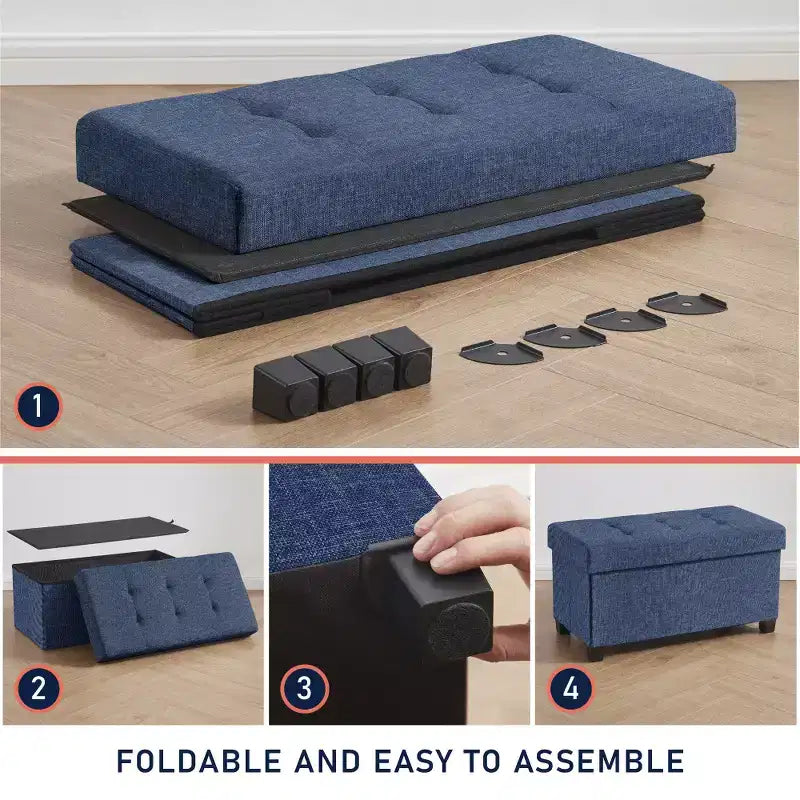 Banc de rangement ottoman pliant matelassé en lin Ornavo Home de 76 cm avec pieds pour chambre, entrée et salon