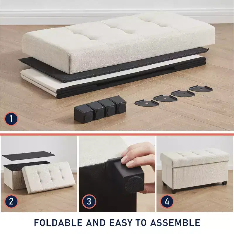 Banc de rangement ottoman pliant matelassé en lin Ornavo Home de 76 cm avec pieds pour chambre, entrée et salon