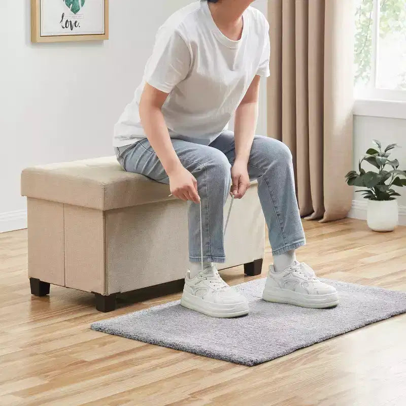 Banc de rangement ottoman pliant matelassé en lin Ornavo Home de 76 cm avec pieds pour chambre, entrée et salon