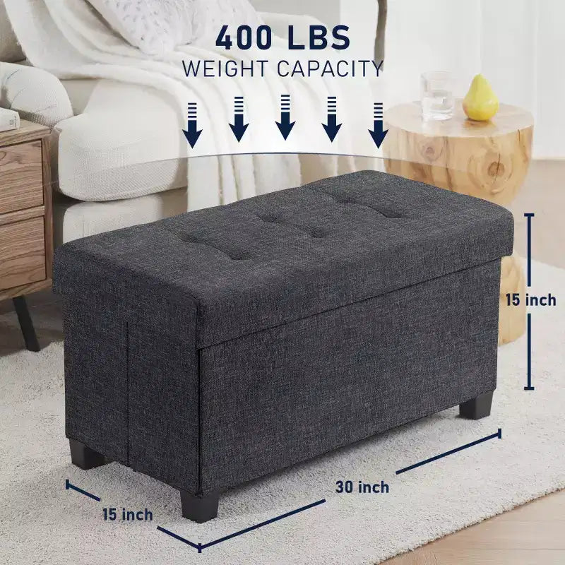 Banc de rangement ottoman pliant matelassé en lin Ornavo Home de 76 cm avec pieds pour chambre, entrée et salon