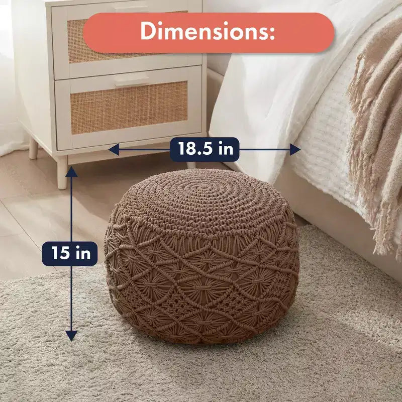 Pouf ottoman tressé en macramé de coton Ornavo Home - 18,5 x 15