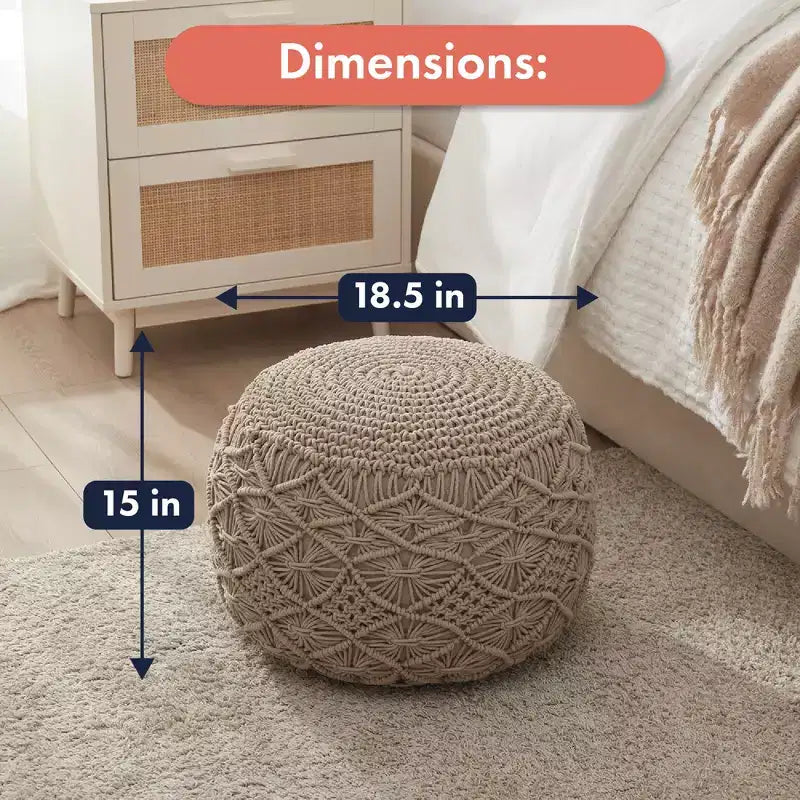 Pouf ottoman tressé en macramé de coton Ornavo Home - 18,5 x 15