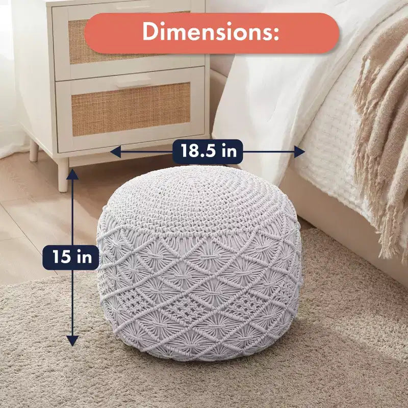 Pouf ottoman tressé en macramé de coton Ornavo Home - 18,5 x 15