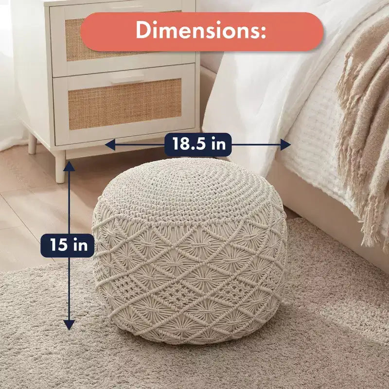 Pouf ottoman tressé en macramé de coton Ornavo Home - 18,5 x 15