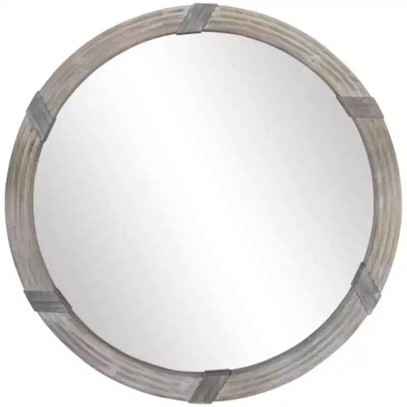 30.75 Wood Wall Mirror, Farmhouse Decorative e Round Mirror for Wall Decor in Living Room