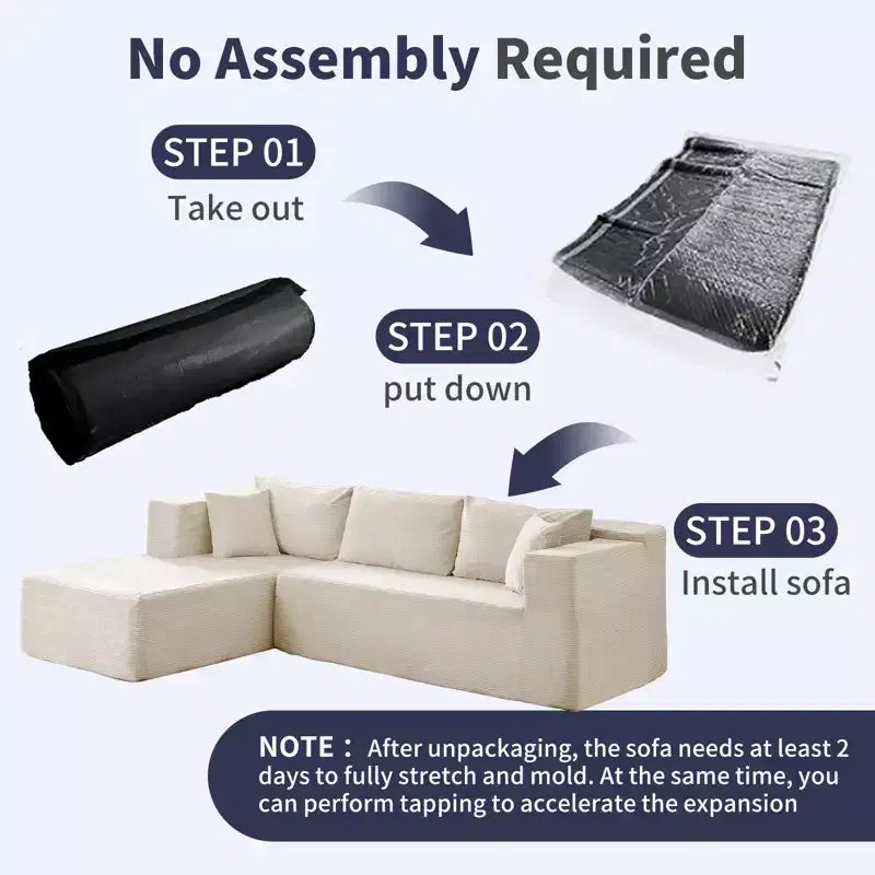 Mjkone 106'' Modern 2-Piece Corduroy Free Combination L-Shaped Sofa Deep Seat,Upholstered Chaise Sectional Sofas With Left Chaise