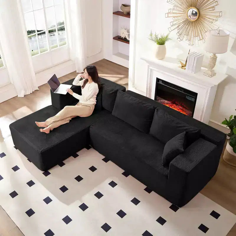 Mjkone 106'' Modern 2-Piece Corduroy Free Combination L-Shaped Sofa Deep Seat,Upholstered Chaise Sectional Sofas With Left Chaise