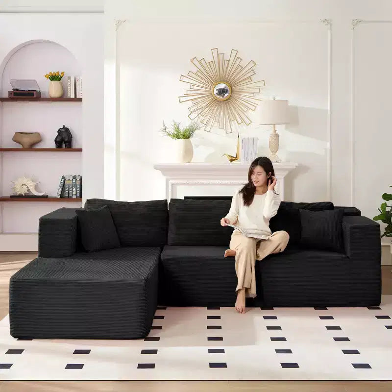 Mjkone 106'' Modern 2-Piece Corduroy Free Combination L-Shaped Sofa Deep Seat,Upholstered Chaise Sectional Sofas With Left Chaise