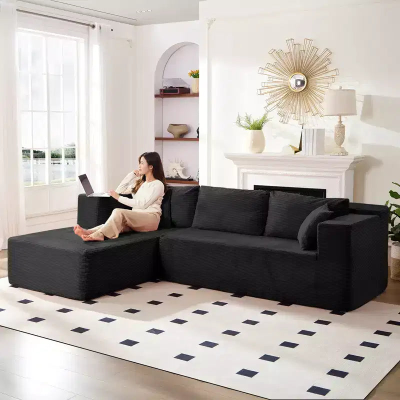 Mjkone 106'' Modern 2-Piece Corduroy Free Combination L-Shaped Sofa Deep Seat,Upholstered Chaise Sectional Sofas With Left Chaise