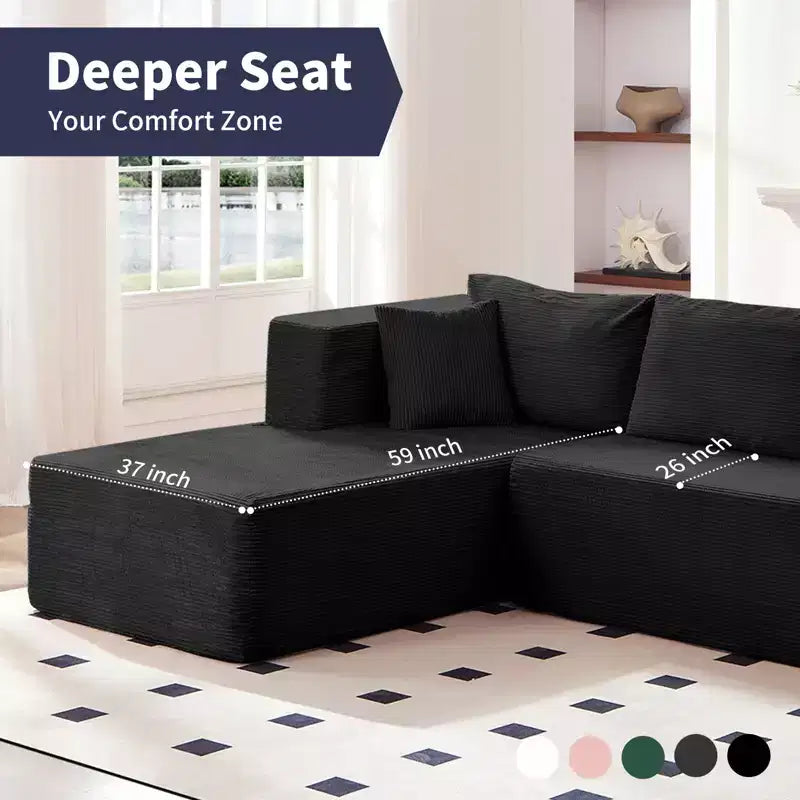 Mjkone 106'' Modern 2-Piece Corduroy Free Combination L-Shaped Sofa Deep Seat,Upholstered Chaise Sectional Sofas With Left Chaise