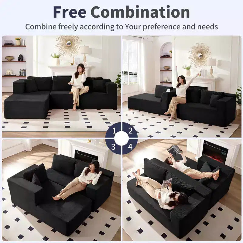 Mjkone 106'' Modern 2-Piece Corduroy Free Combination L-Shaped Sofa Deep Seat,Upholstered Chaise Sectional Sofas With Left Chaise