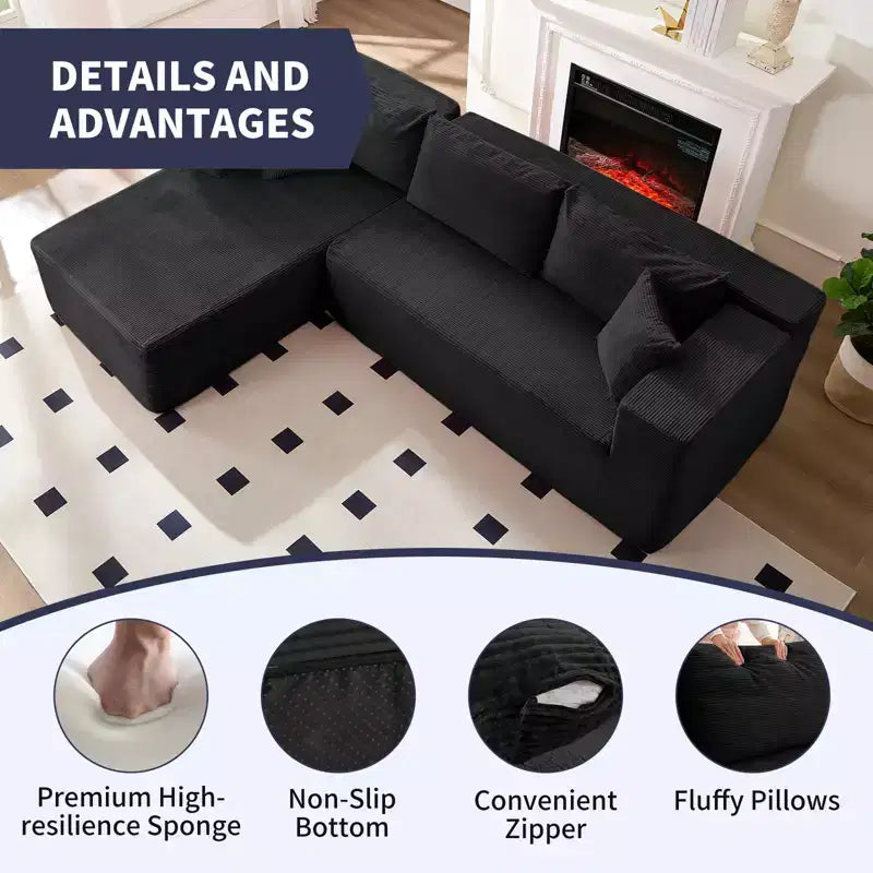 Mjkone 106'' Modern 2-Piece Corduroy Free Combination L-Shaped Sofa Deep Seat,Upholstered Chaise Sectional Sofas With Left Chaise
