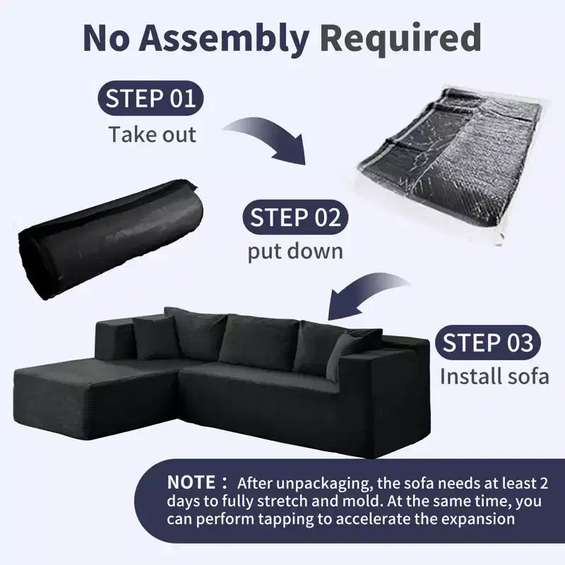 Mjkone 106'' Modern 2-Piece Corduroy Free Combination L-Shaped Sofa Deep Seat,Upholstered Chaise Sectional Sofas With Left Chaise