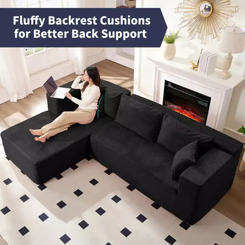 Mjkone 106'' Modern 2-Piece Corduroy Free Combination L-Shaped Sofa Deep Seat,Upholstered Chaise Sectional Sofas With Left Chaise