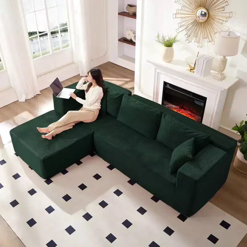 Mjkone 106'' Modern 2-Piece Corduroy Free Combination L-Shaped Sofa Deep Seat,Upholstered Chaise Sectional Sofas With Left Chaise