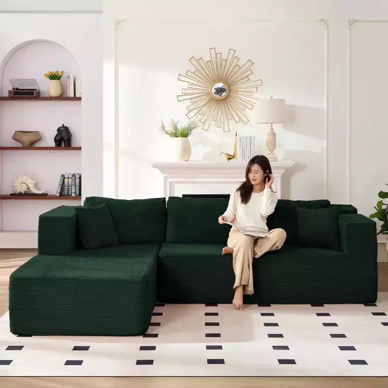 Mjkone 106'' Modern 2-Piece Corduroy Free Combination L-Shaped Sofa Deep Seat,Upholstered Chaise Sectional Sofas With Left Chaise