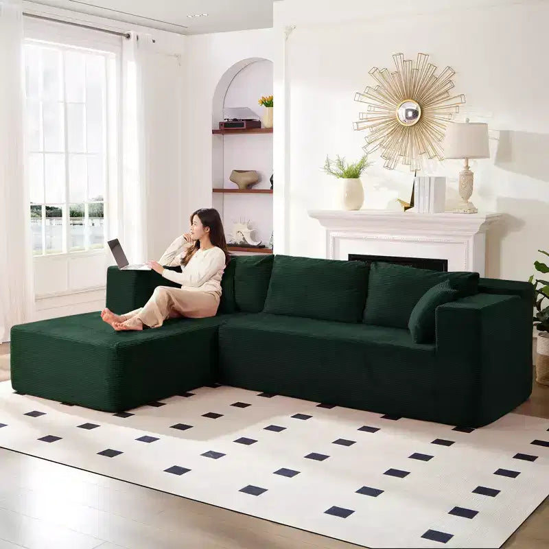 Mjkone 106'' Modern 2-Piece Corduroy Free Combination L-Shaped Sofa Deep Seat,Upholstered Chaise Sectional Sofas With Left Chaise