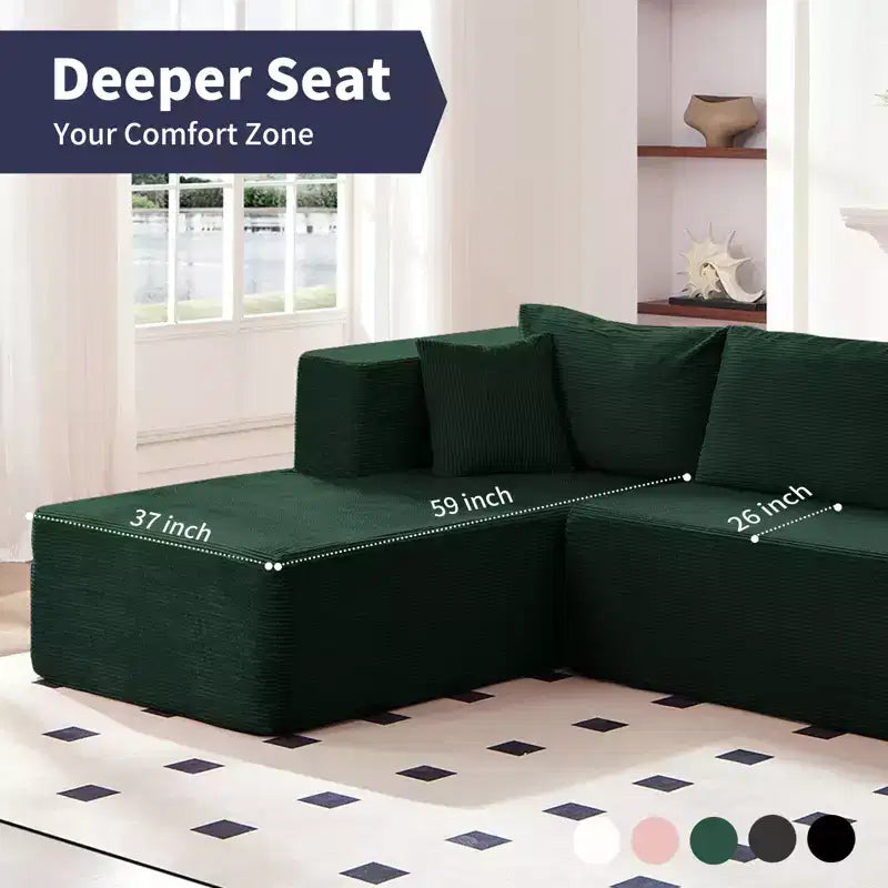 Mjkone 106'' Modern 2-Piece Corduroy Free Combination L-Shaped Sofa Deep Seat,Upholstered Chaise Sectional Sofas With Left Chaise