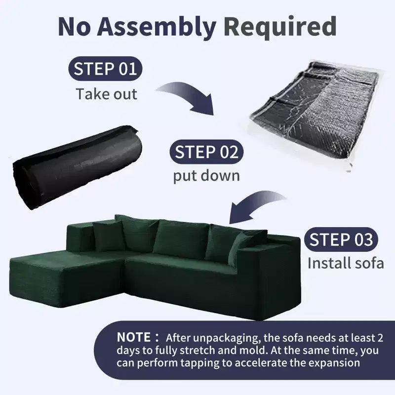 Mjkone 106'' Modern 2-Piece Corduroy Free Combination L-Shaped Sofa Deep Seat,Upholstered Chaise Sectional Sofas With Left Chaise