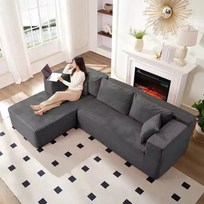 Mjkone 106'' Modern 2-Piece Corduroy Free Combination L-Shaped Sofa Deep Seat,Upholstered Chaise Sectional Sofas With Left Chaise