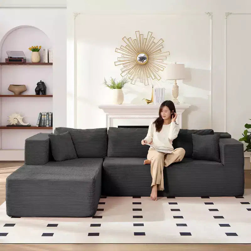 Mjkone 106'' Modern 2-Piece Corduroy Free Combination L-Shaped Sofa Deep Seat,Upholstered Chaise Sectional Sofas With Left Chaise