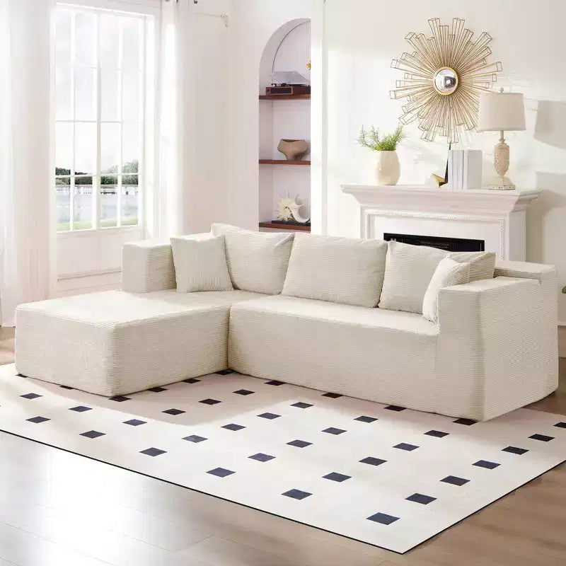 Mjkone 106'' Modern 2-Piece Corduroy Free Combination L-Shaped Sofa Deep Seat,Upholstered Chaise Sectional Sofas With Left Chaise