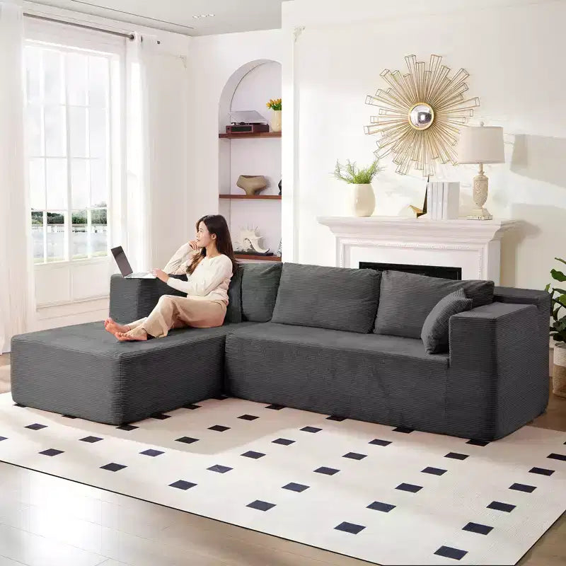 Mjkone 106'' Modern 2-Piece Corduroy Free Combination L-Shaped Sofa Deep Seat,Upholstered Chaise Sectional Sofas With Left Chaise