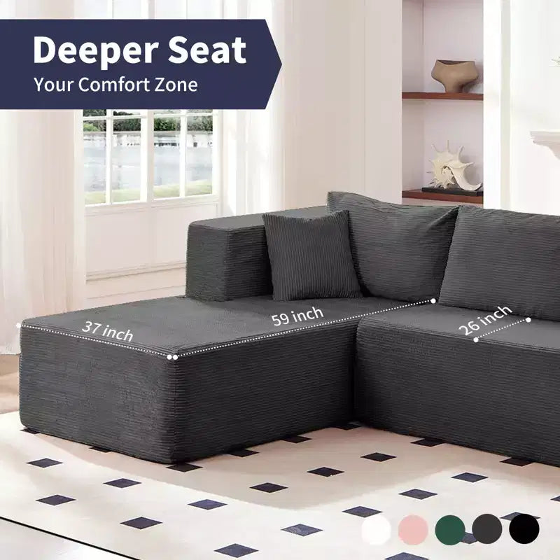 Mjkone 106'' Modern 2-Piece Corduroy Free Combination L-Shaped Sofa Deep Seat,Upholstered Chaise Sectional Sofas With Left Chaise