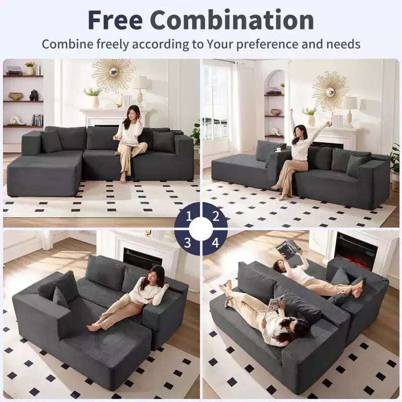 Mjkone 106'' Modern 2-Piece Corduroy Free Combination L-Shaped Sofa Deep Seat,Upholstered Chaise Sectional Sofas With Left Chaise