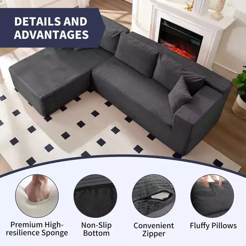 Mjkone 106'' Modern 2-Piece Corduroy Free Combination L-Shaped Sofa Deep Seat,Upholstered Chaise Sectional Sofas With Left Chaise