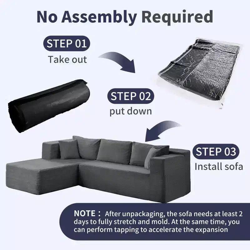Mjkone 106'' Modern 2-Piece Corduroy Free Combination L-Shaped Sofa Deep Seat,Upholstered Chaise Sectional Sofas With Left Chaise
