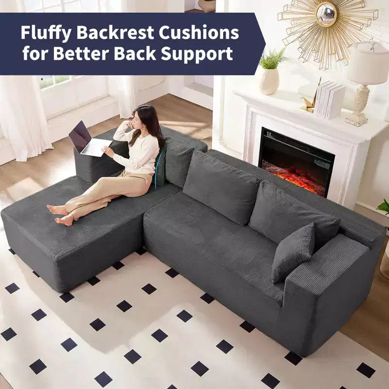 Mjkone 106'' Modern 2-Piece Corduroy Free Combination L-Shaped Sofa Deep Seat,Upholstered Chaise Sectional Sofas With Left Chaise