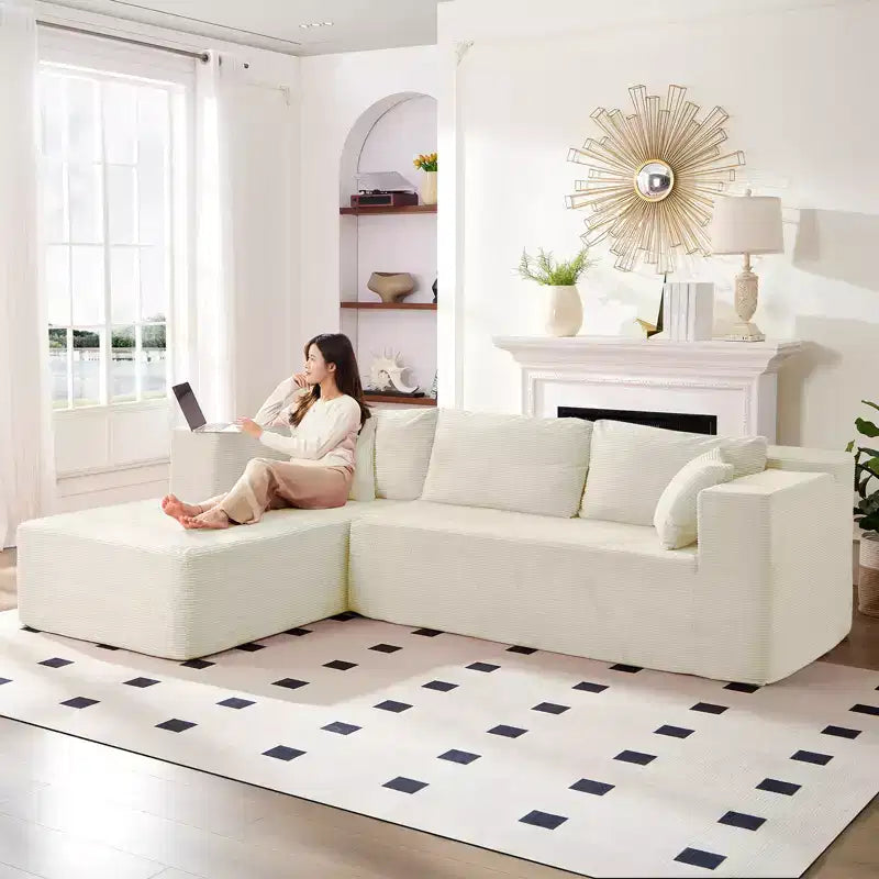 Mjkone 106'' Modern 2-Piece Corduroy Free Combination L-Shaped Sofa Deep Seat,Upholstered Chaise Sectional Sofas With Left Chaise