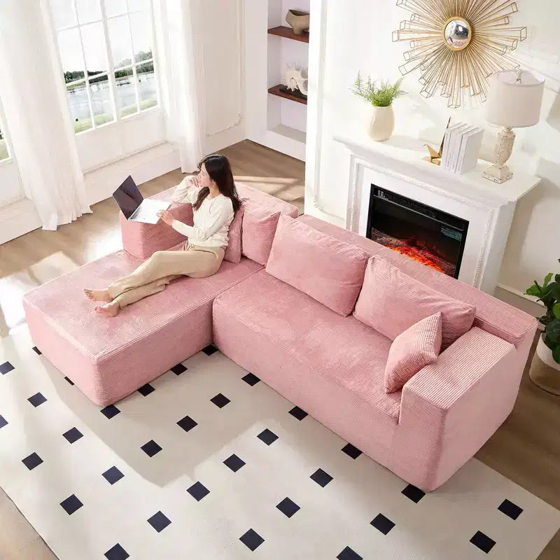 Mjkone 106'' Modern 2-Piece Corduroy Free Combination L-Shaped Sofa Deep Seat,Upholstered Chaise Sectional Sofas With Left Chaise